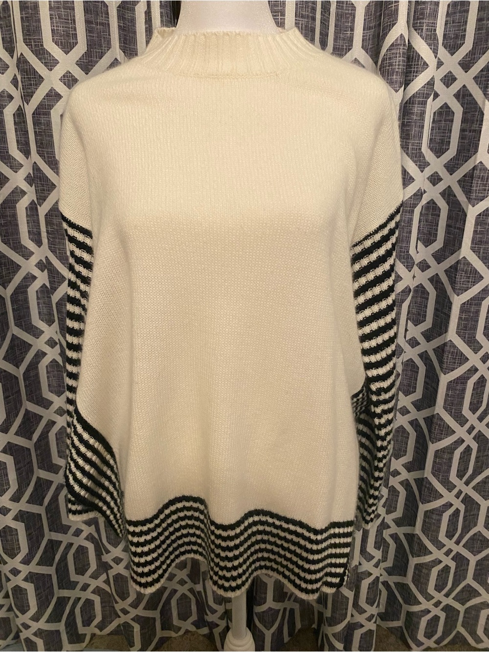 Women’s Cream Knit Sweater with Black Stripe Accents